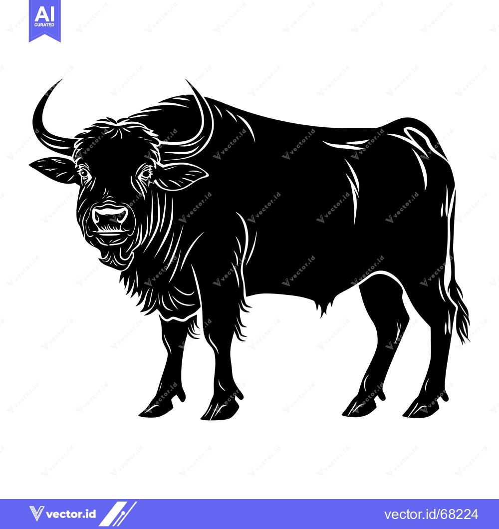Premium Vector dari A Black and White Silhouette of a Bull with Horns