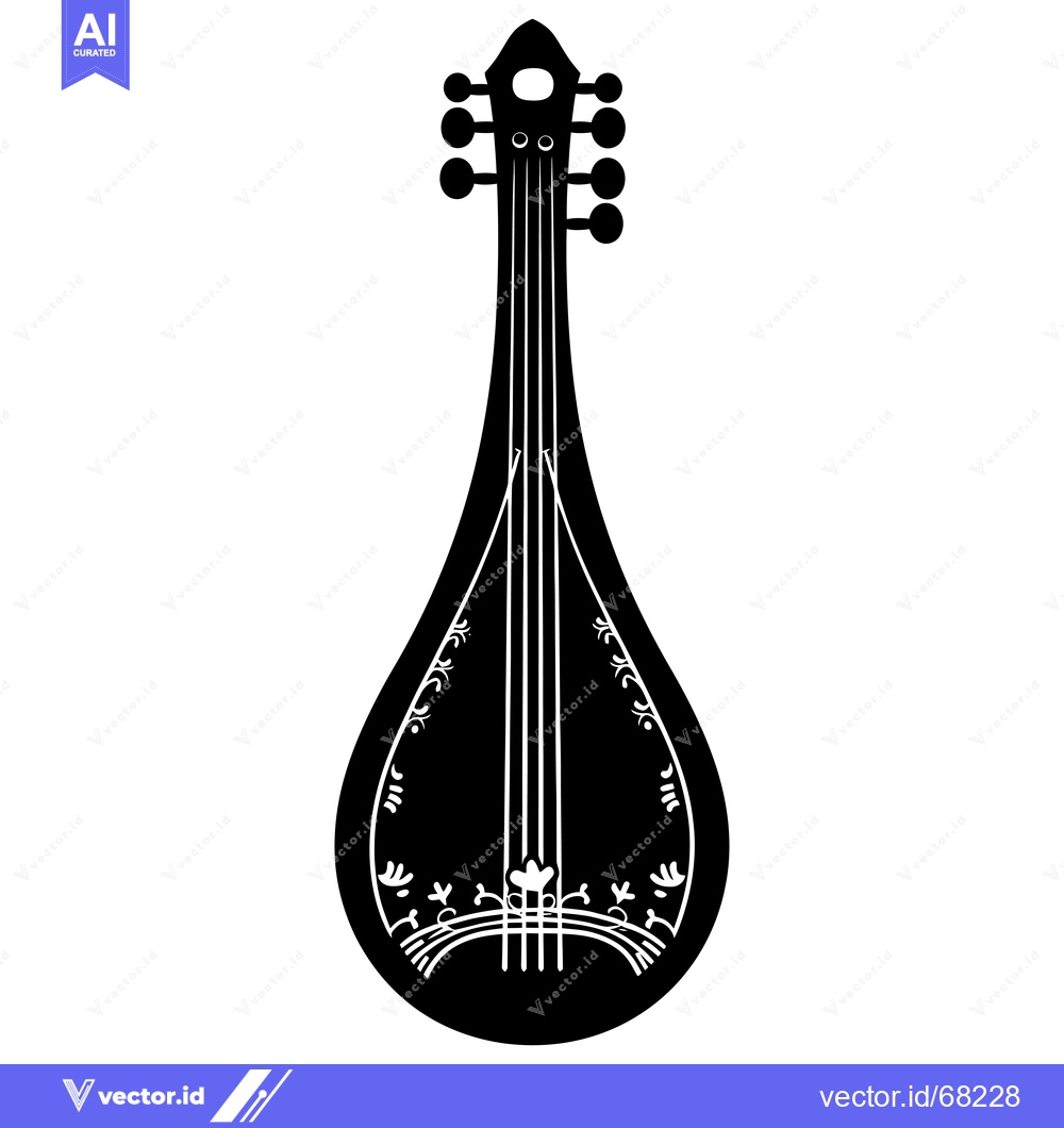 Premium Vector dari Black and White Silhouette of a Greek Bouzouki Musical Instrument