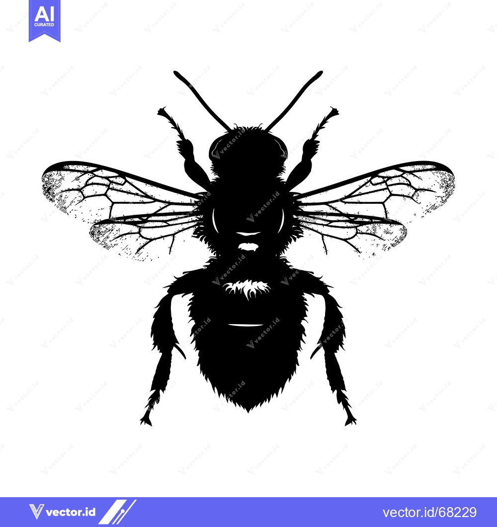 Premium Vector of Black and white silhouette of a bee with spread wings