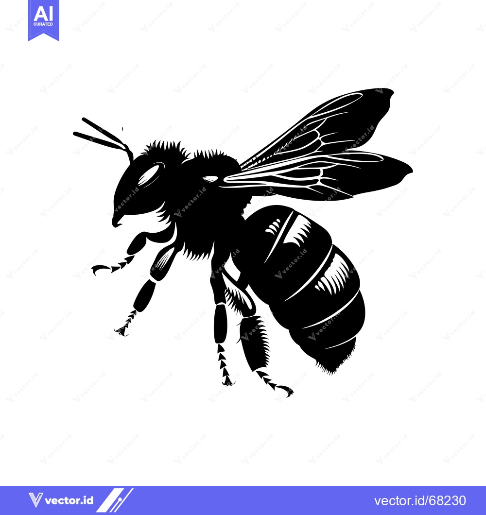 Premium Vector dari Black and White Silhouette of a Honey Bee in Flight