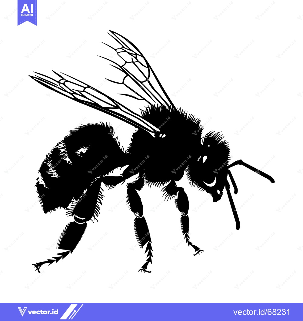 Premium Vector dari Black and White Silhouette of a Honeybee in Flight