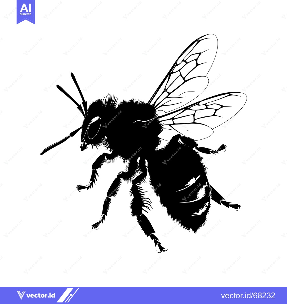 Premium Vector dari Black and White Silhouette of a Bee in Flight