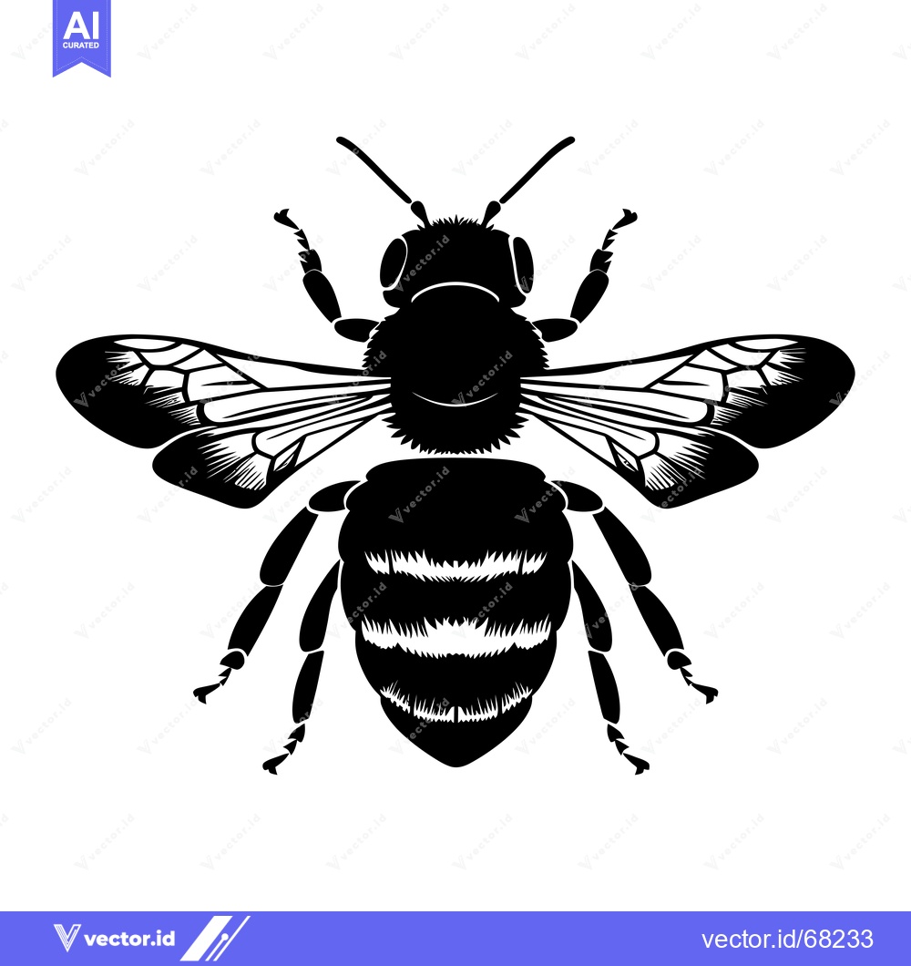 Premium Vector dari Black and White Silhouette of a Bee with Spread Wings