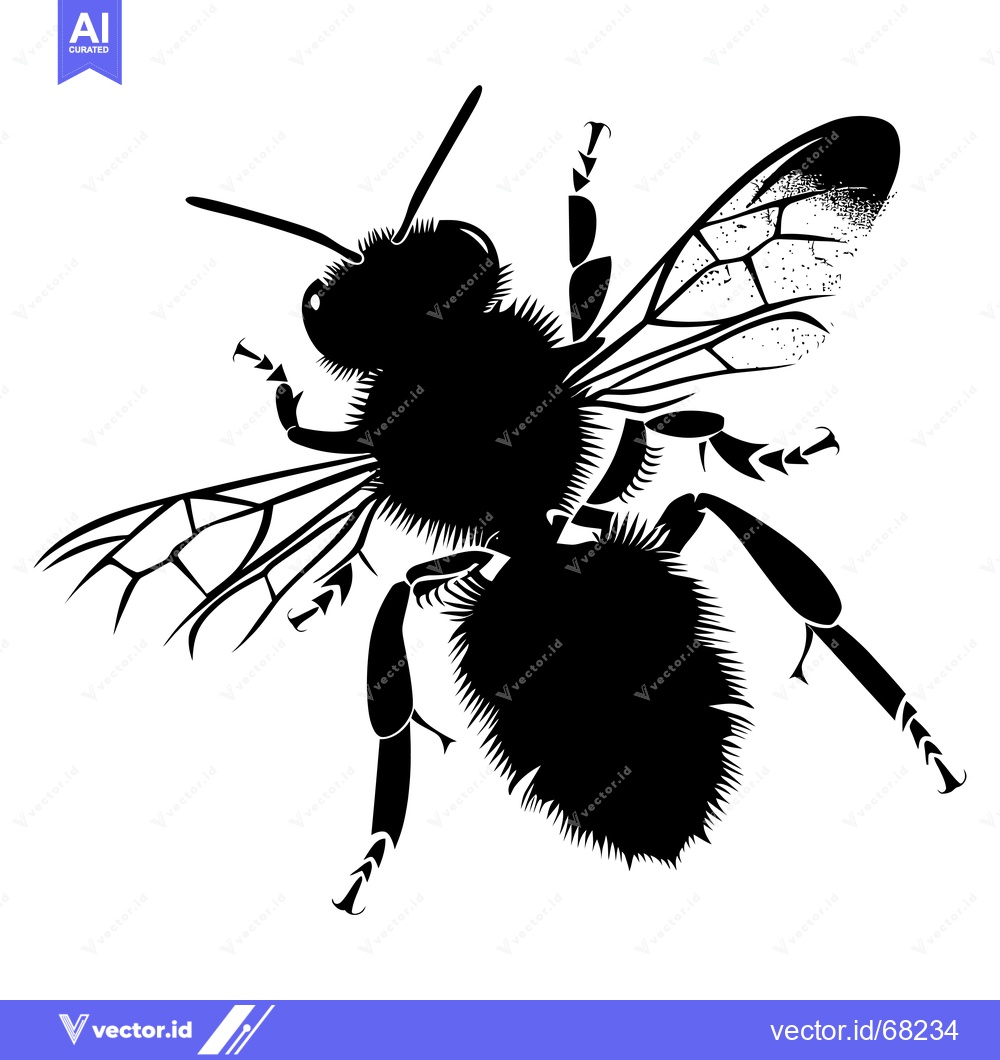 Premium Vector of A Black and White Silhouette of a Bee in Flight