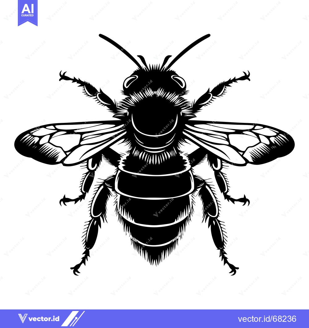 Premium Vector of Black and White Silhouette of a Bee