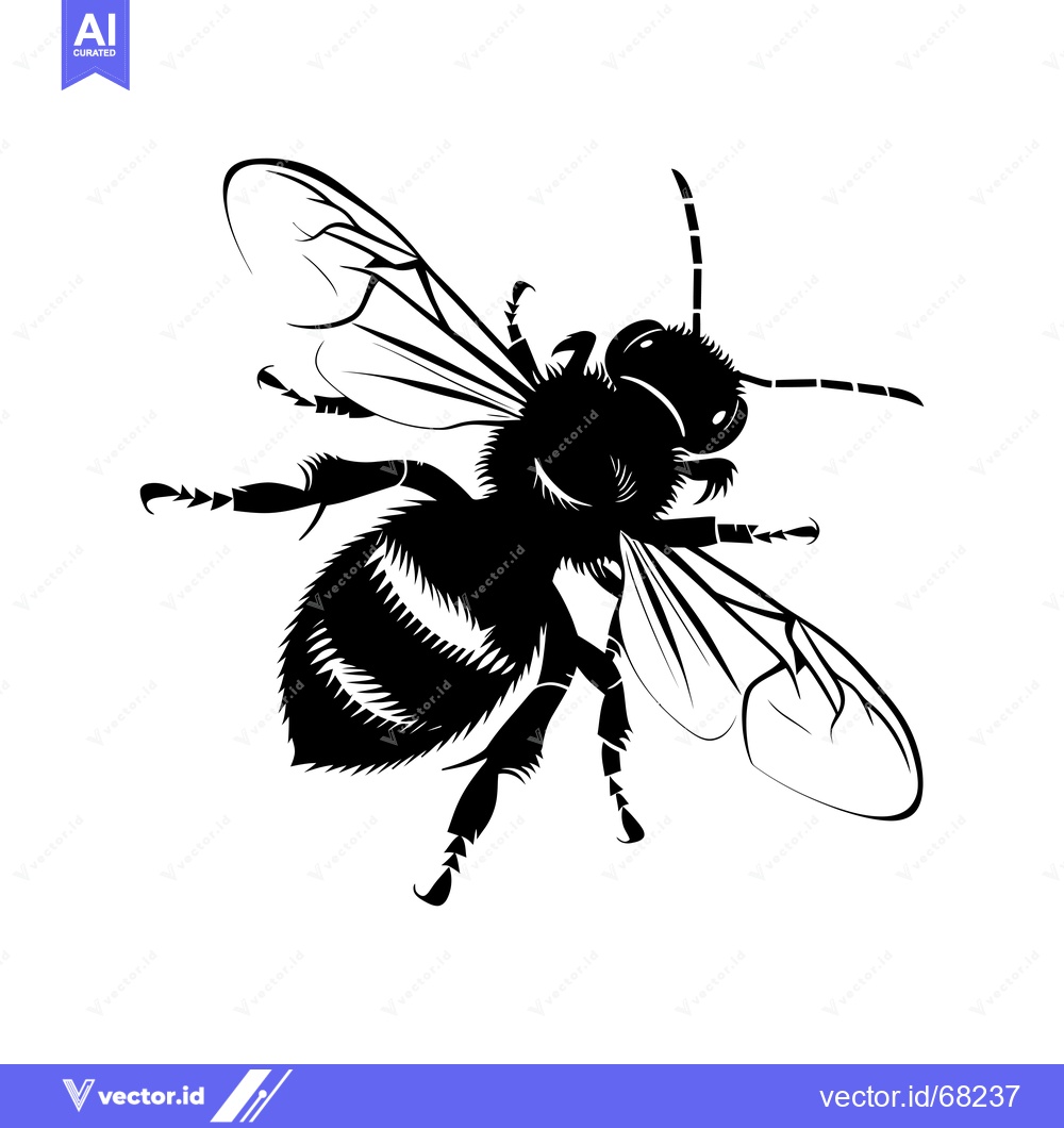 Premium Vector of Black and White Silhouette of a Bee in Flight