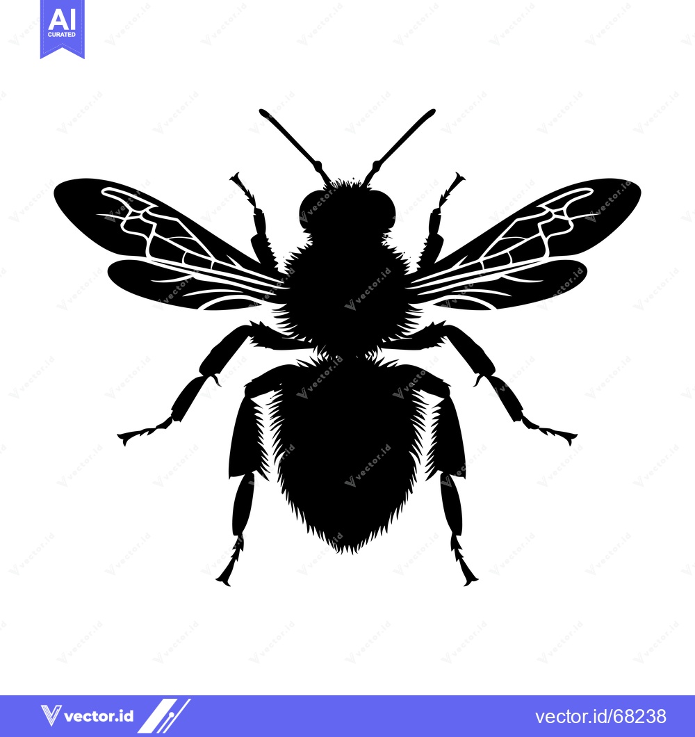 Premium Vector dari Black and White Silhouette of a Bee with Wings Spread