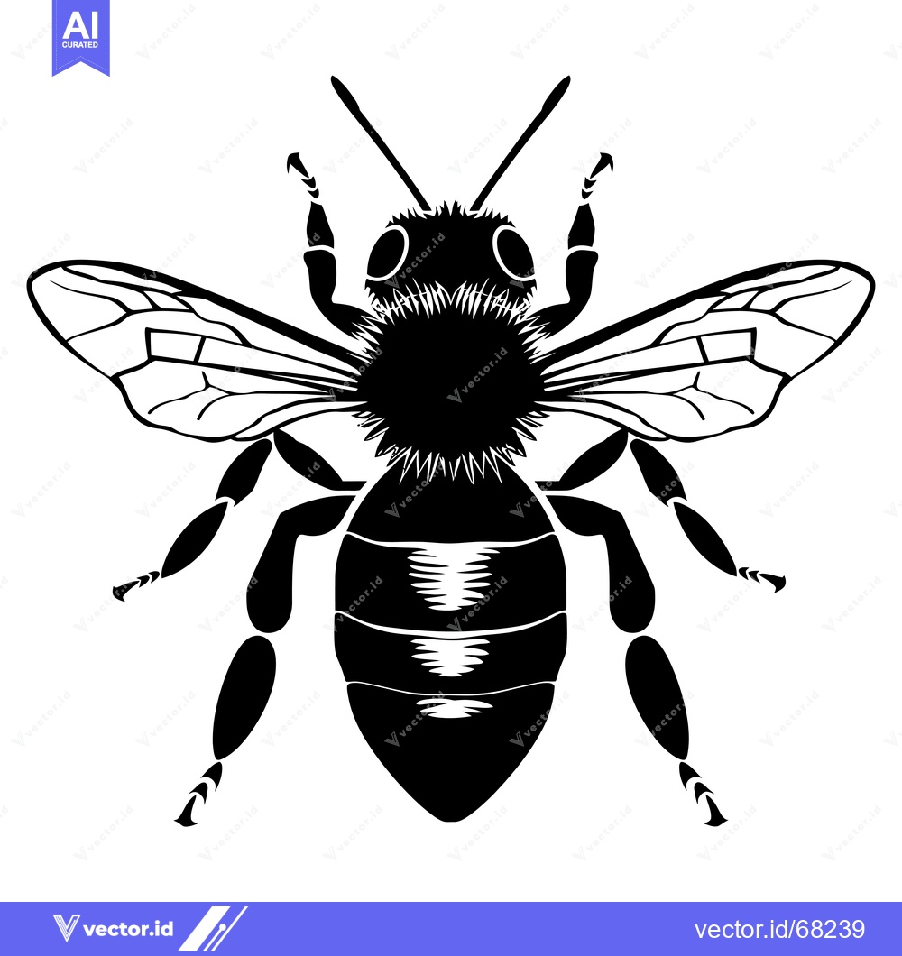 Premium Vector of Black and White Illustration of a Bee with Wings Spread