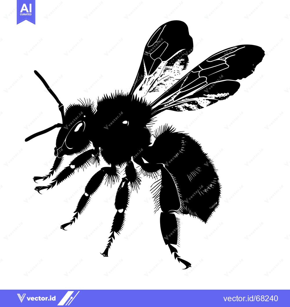 Premium Vector dari Black and White Silhouette of a Honey Bee in Flight