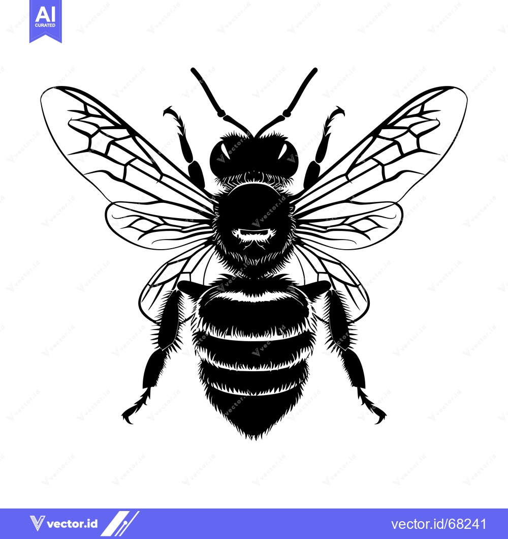 Premium Vector dari Black and White Silhouette of a Honey Bee with Wings Spread