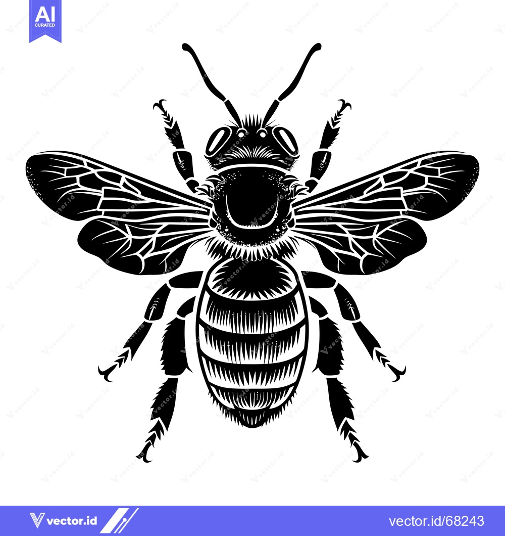 Premium Vector dari Black and White Illustration of a Bee with Wings Spread