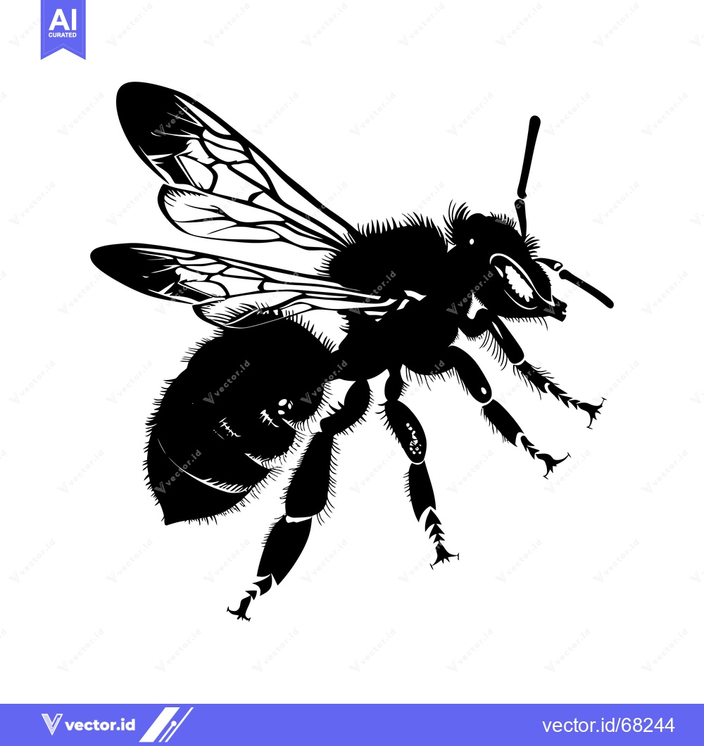 Premium Vector of Black and White Silhouette of a Bee in Flight