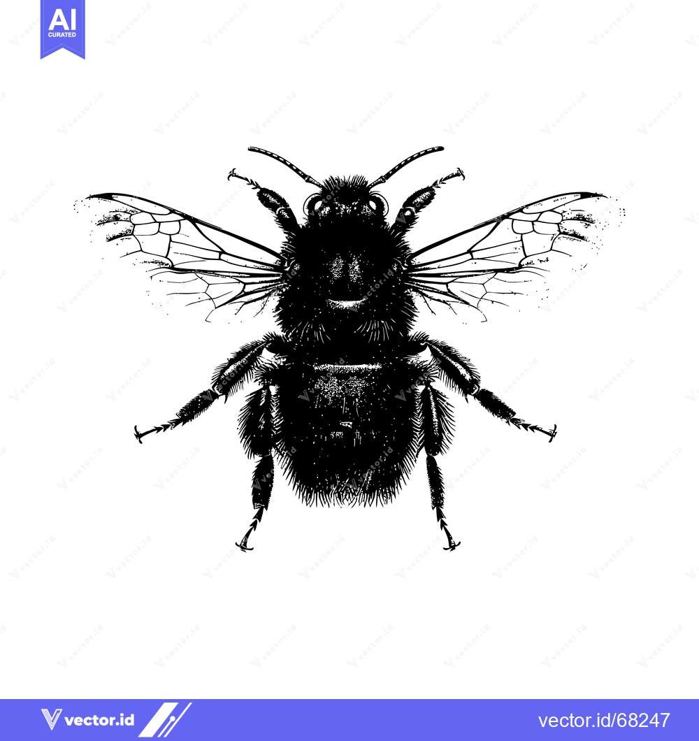 Premium Vector dari Black and White Line Drawing of a Bee with Wings Outstretched