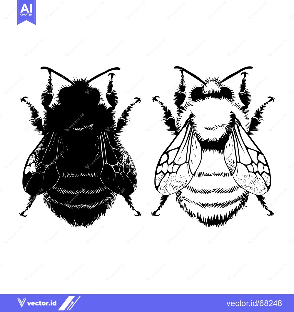 Premium Vector dari Detailed Line Art of a Bumblebee in Silhouette and Full Detail