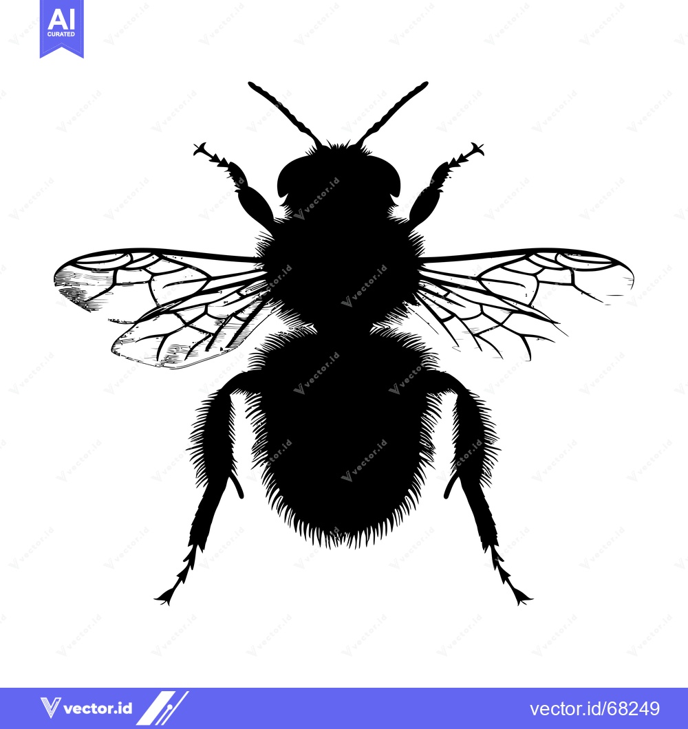Premium Vector of Black and White Silhouette of a Bumblebee with Spread Wings