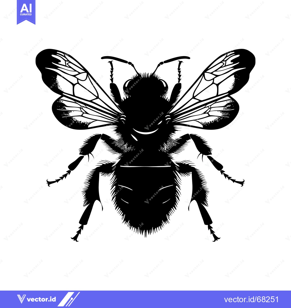 Premium Vector of Black and White Silhouette of a Bee with Spread Wings