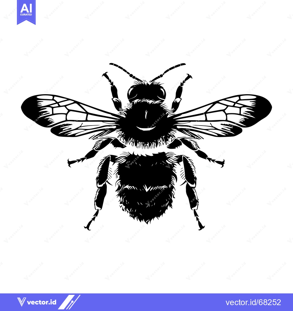 Premium Vector of Black and white silhouette of a bee with outstretched wings