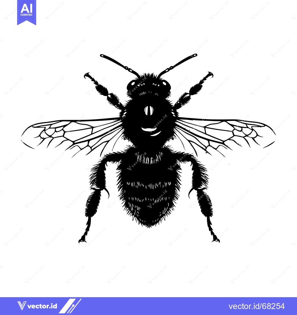 Premium Vector of Black and White Silhouette of a Bee with Wings Spread