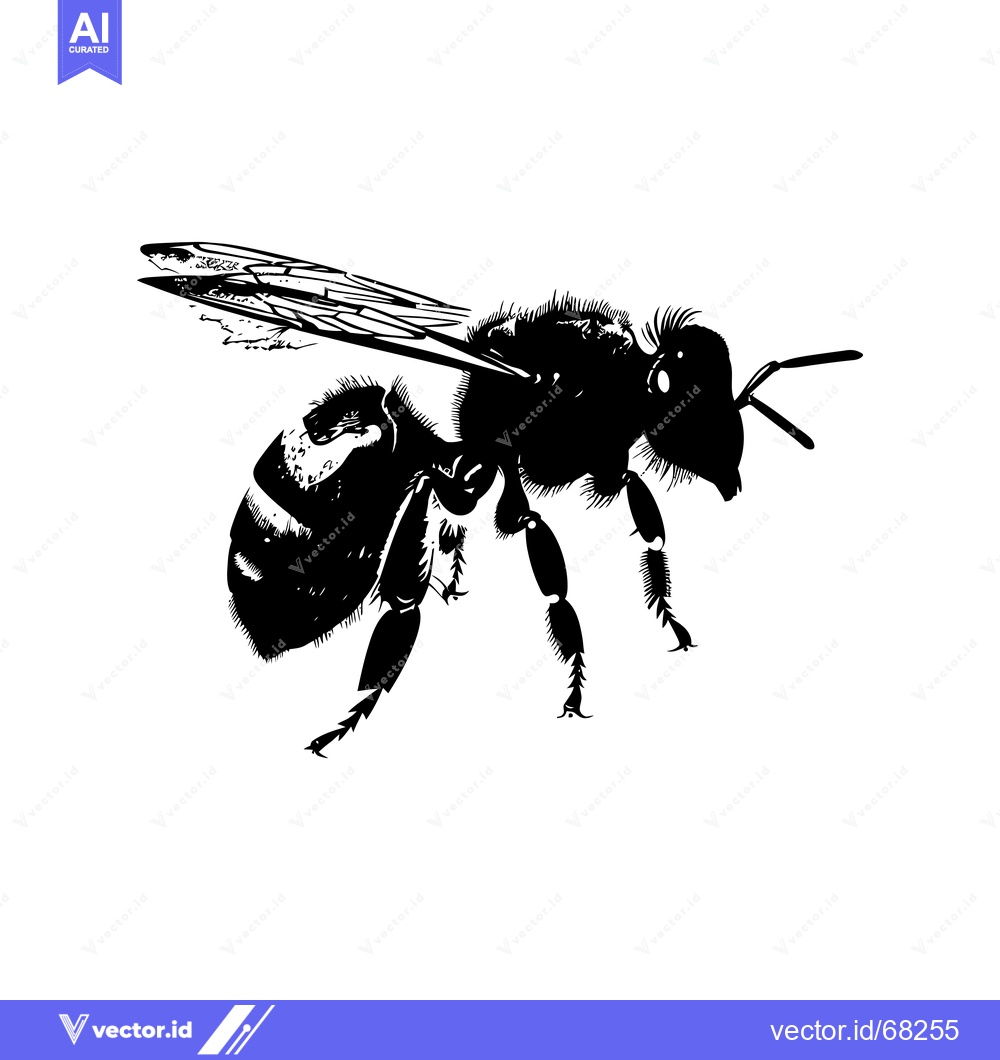 Premium Vector dari A Black and White Silhouette of a Honey Bee in Flight