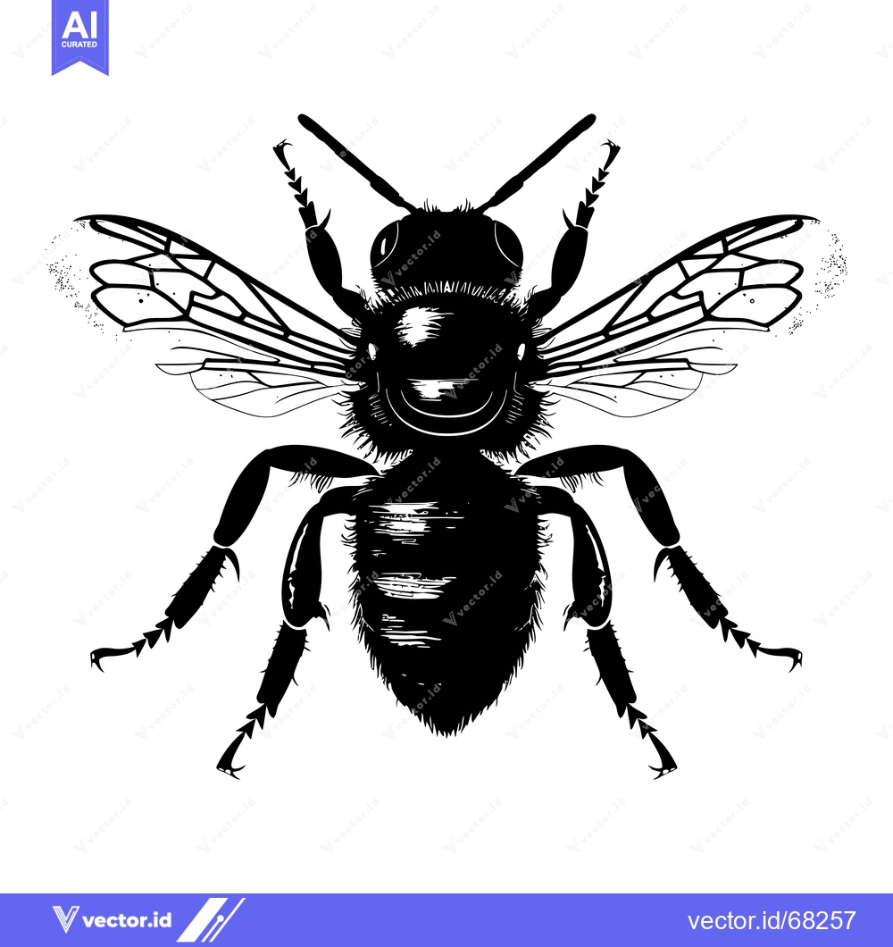 Premium Vector dari A Black and White Silhouette of a Bee with Outstretched Wings