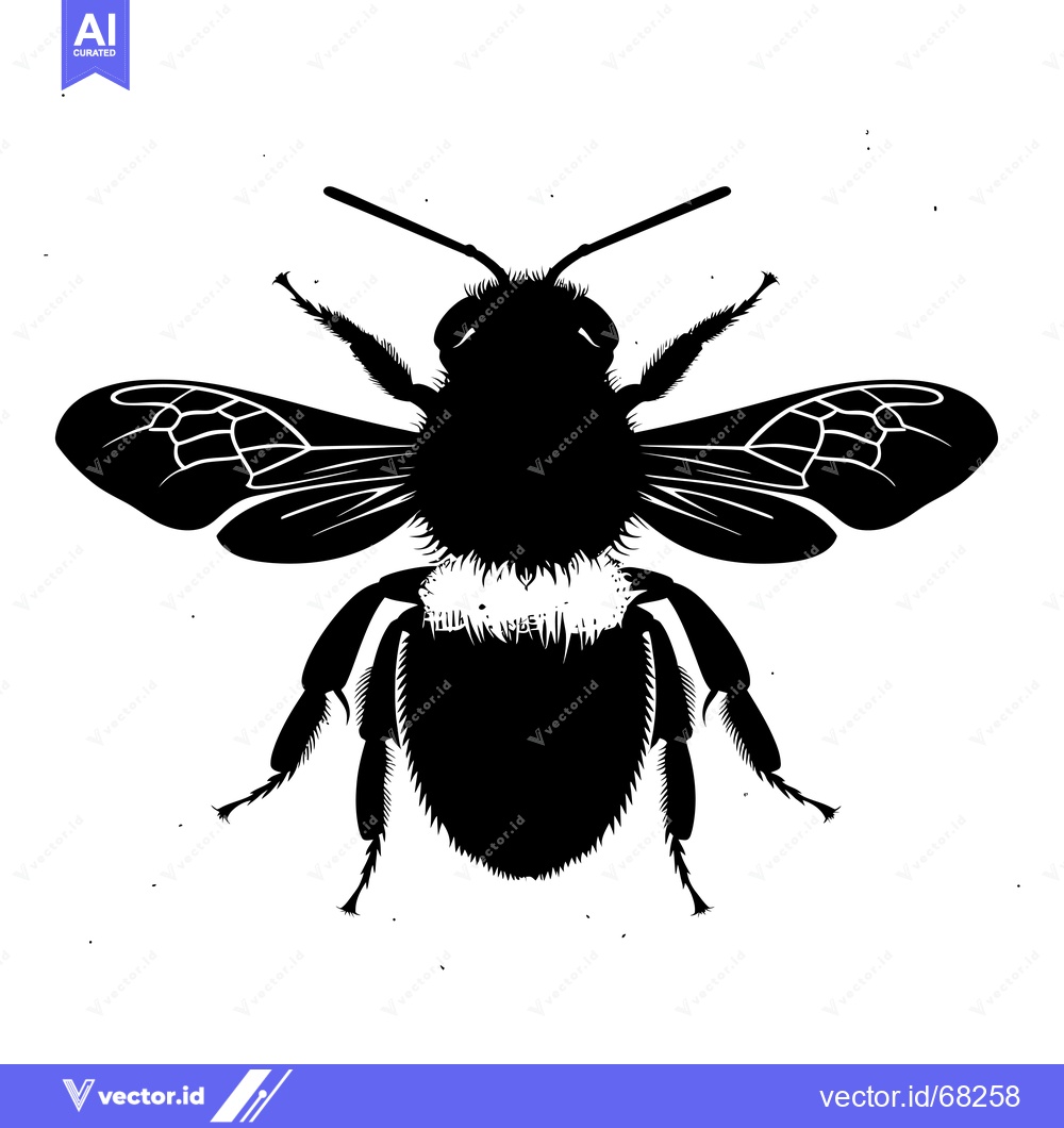 Premium Vector dari Black and White Silhouette of a Bumblebee with Spread Wings
