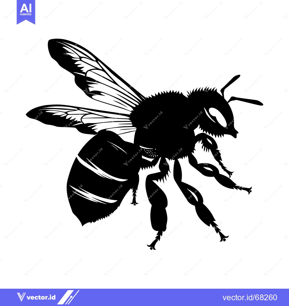 Premium Vector of Black and White Silhouette of a Honeybee in Flight