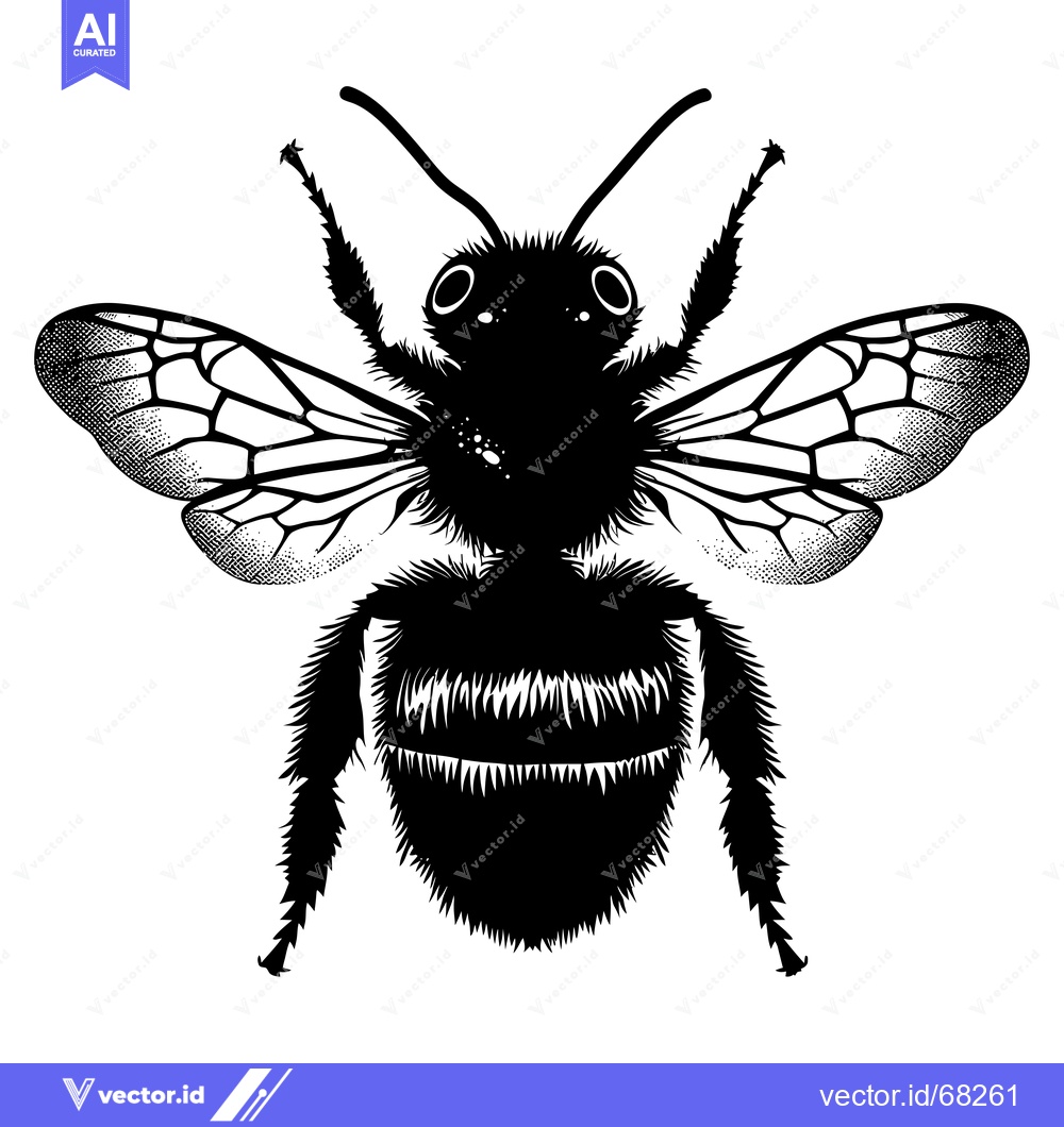 Premium Vector dari Black and White Illustration of a Bumblebee with Spread Wings