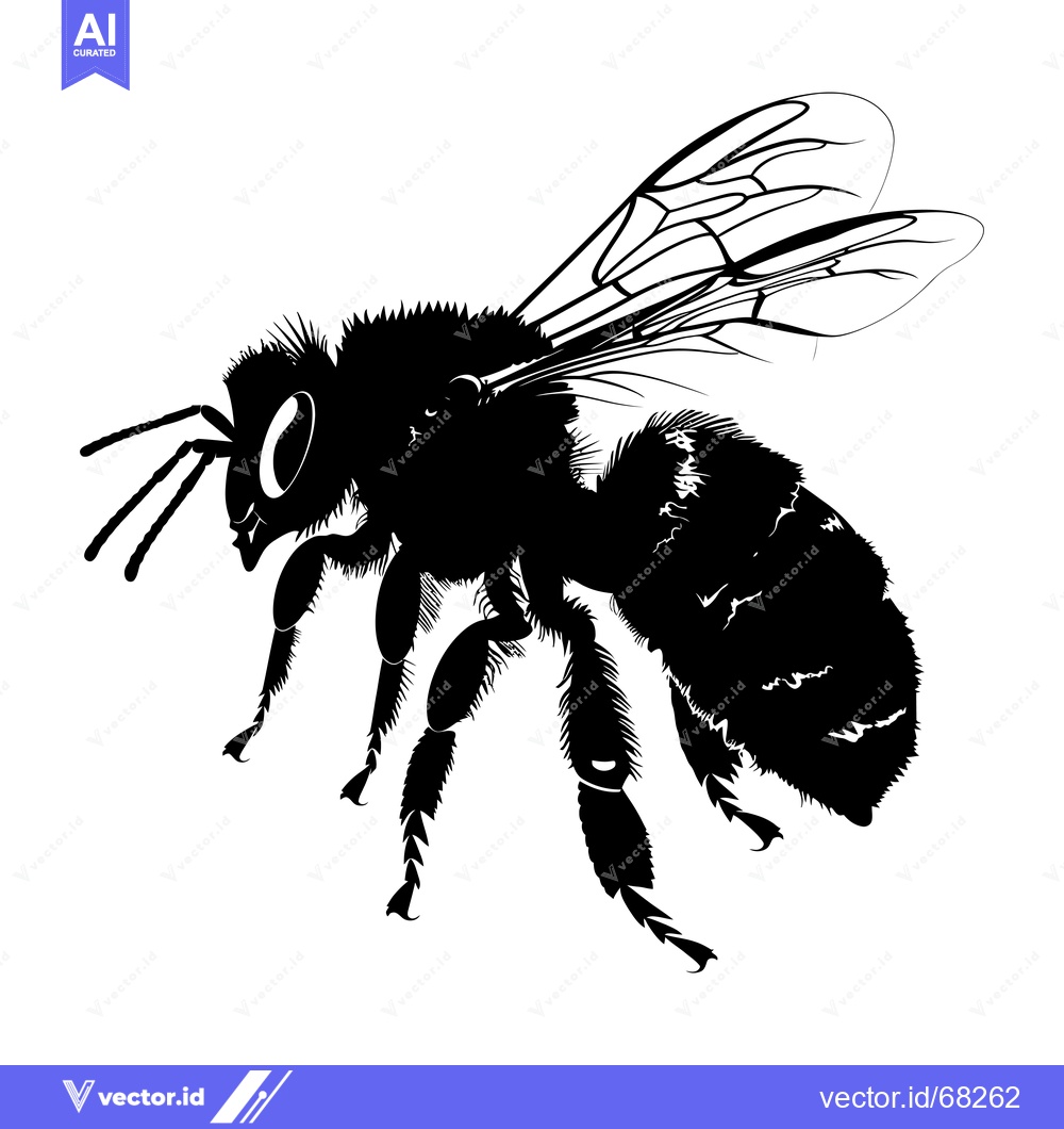 Premium Vector dari Black and White Silhouette of a Bee in Flight