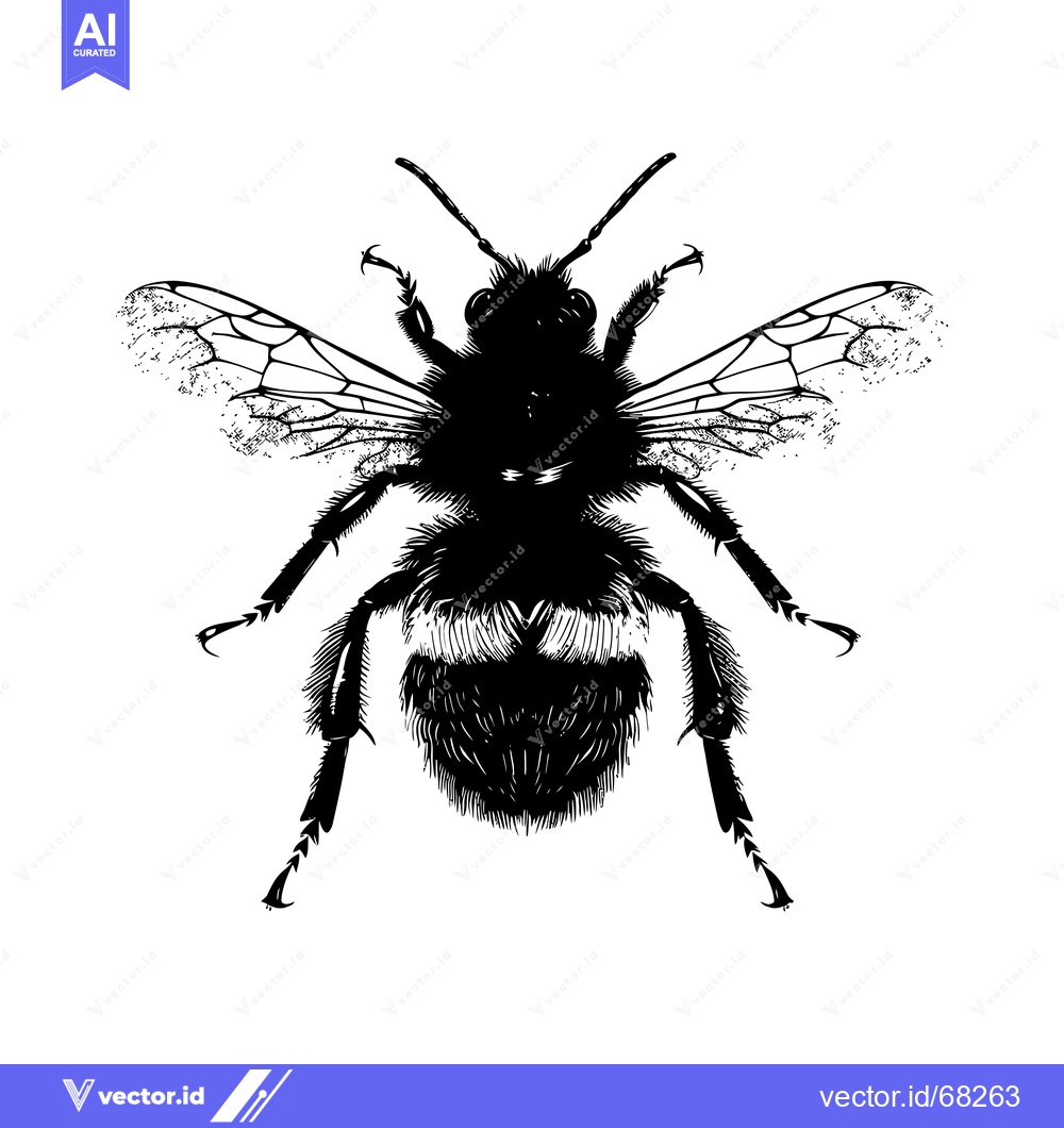 Premium Vector of Black and White Silhouette of a Bumblebee with Outstretched Wings