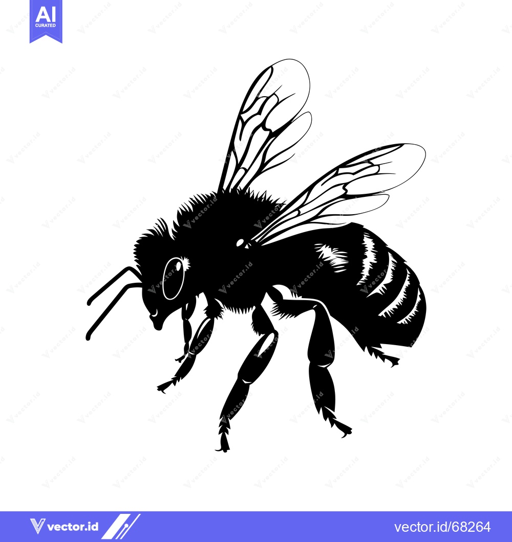 Premium Vector of Black and white silhouette of a honeybee in flight