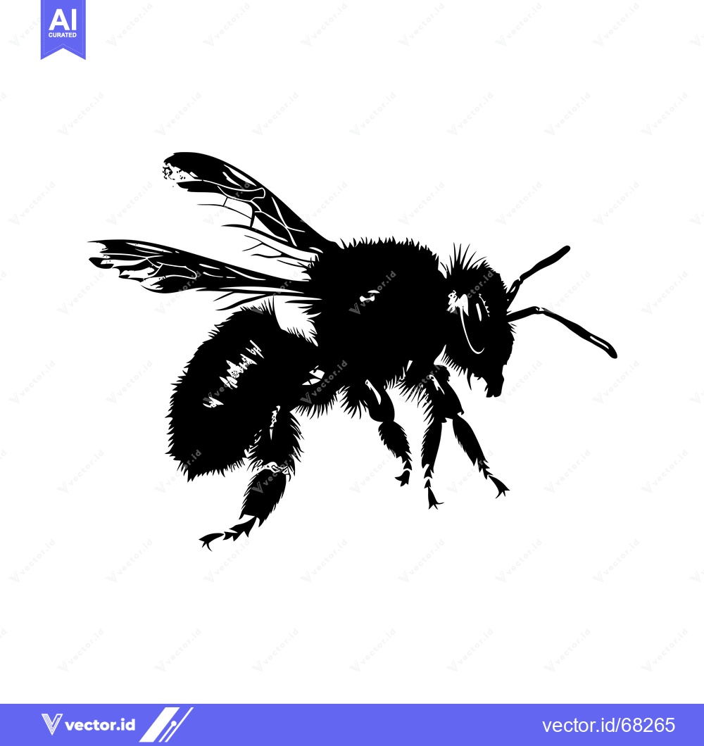Premium Vector dari Black and White Silhouette of a Bee in Flight