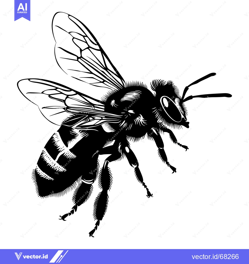 Premium Vector dari Black and White Illustration of a Honeybee in Flight