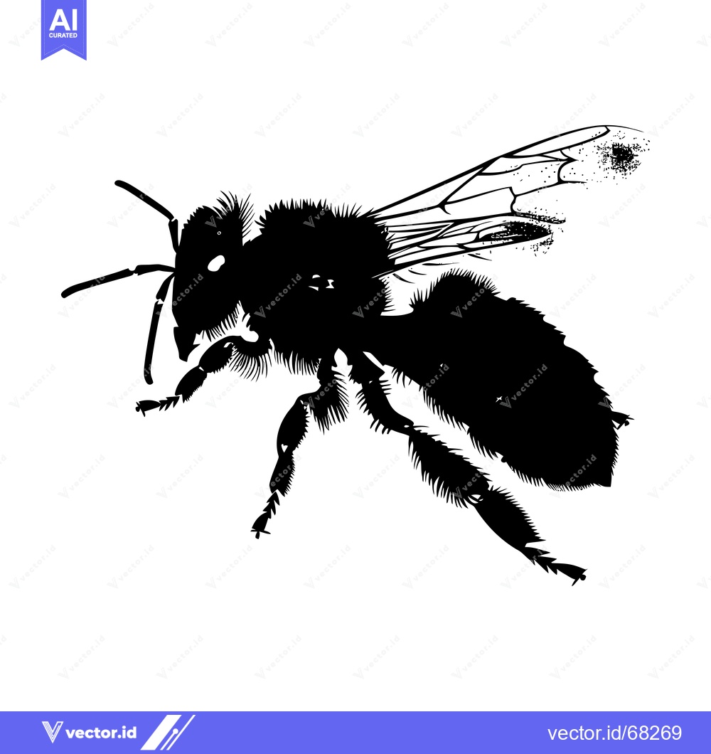 Premium Vector dari Black and White Silhouette of a Bee in Flight