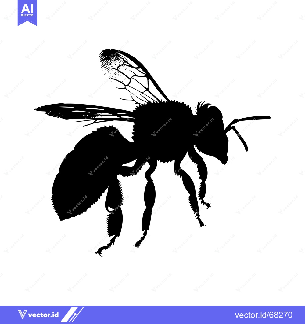Premium Vector of Black and White Silhouette of a Bee in Flight