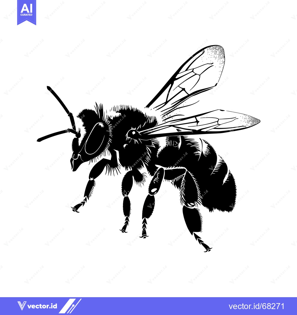 Premium Vector of Black and White Silhouette of a Honey Bee in Flight