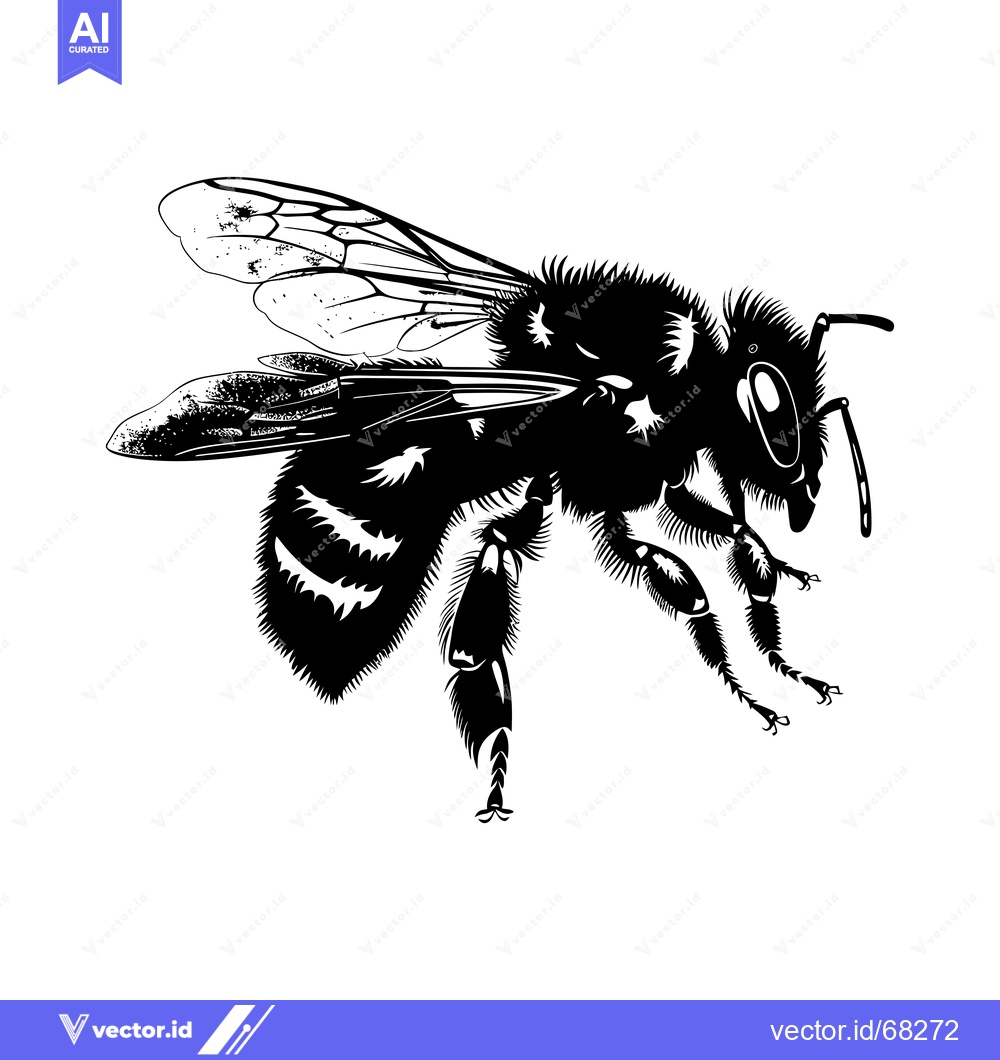 Premium Vector dari Black and White Illustration of a Honeybee in Flight