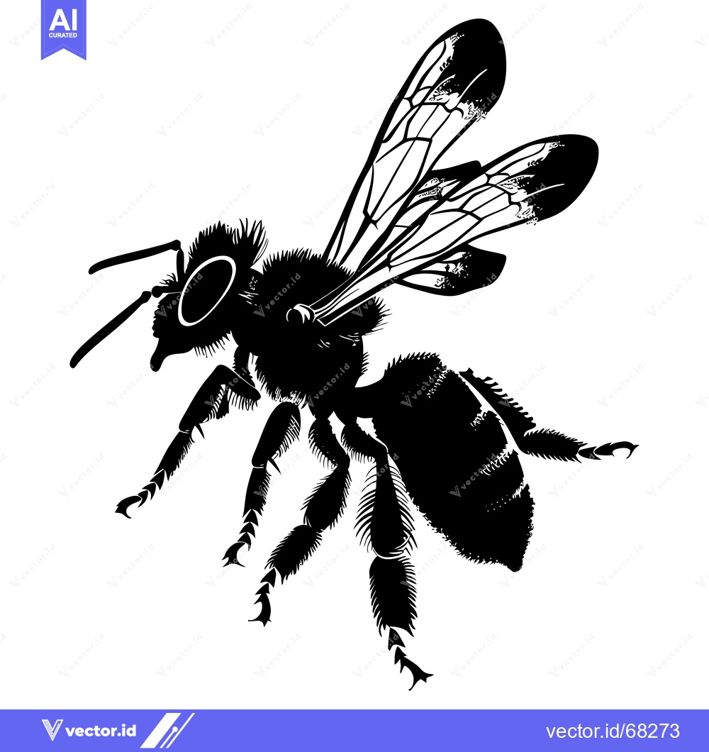 Premium Vector of Black and White Silhouette of a Honeybee in Flight