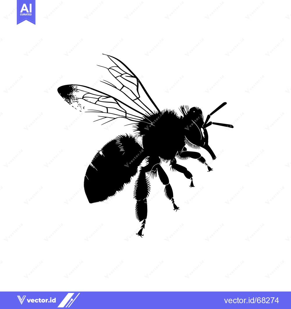 Premium Vector dari Black and White Silhouette of a Honeybee in Flight