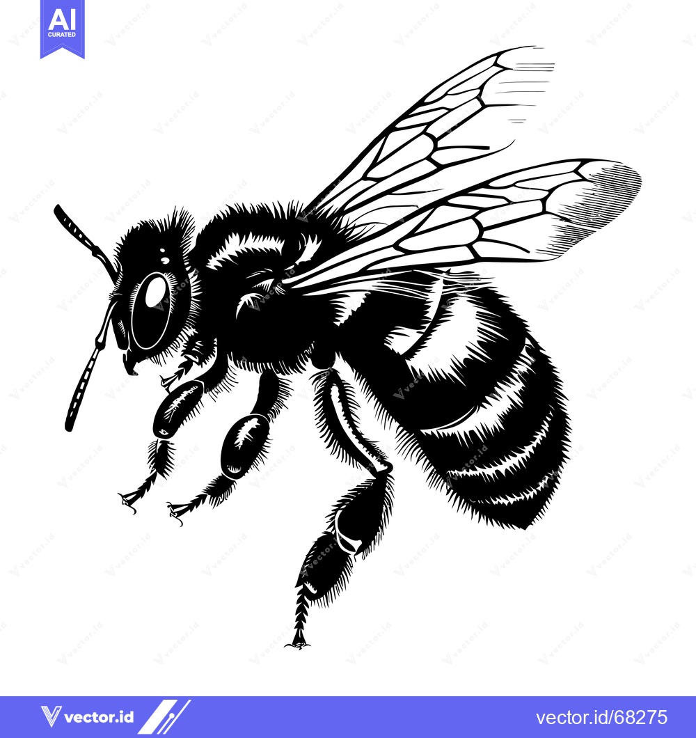 Premium Vector dari Black and white illustration of a bee in flight