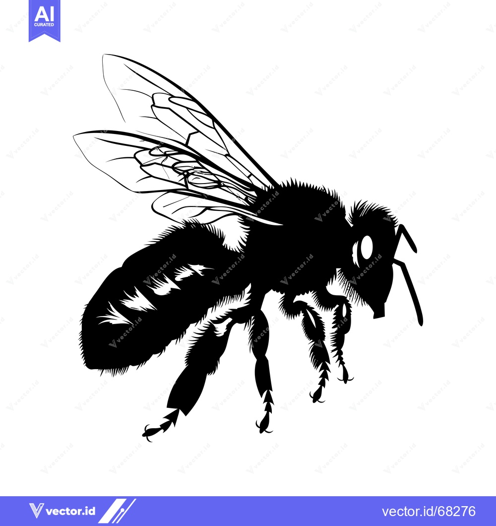 Premium Vector dari Black and White Silhouette of a Honeybee in Flight