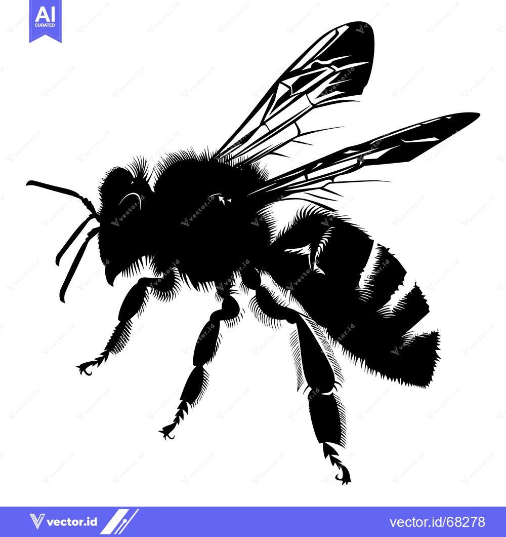 Premium Vector dari Black and White Silhouette of a Bee in Flight