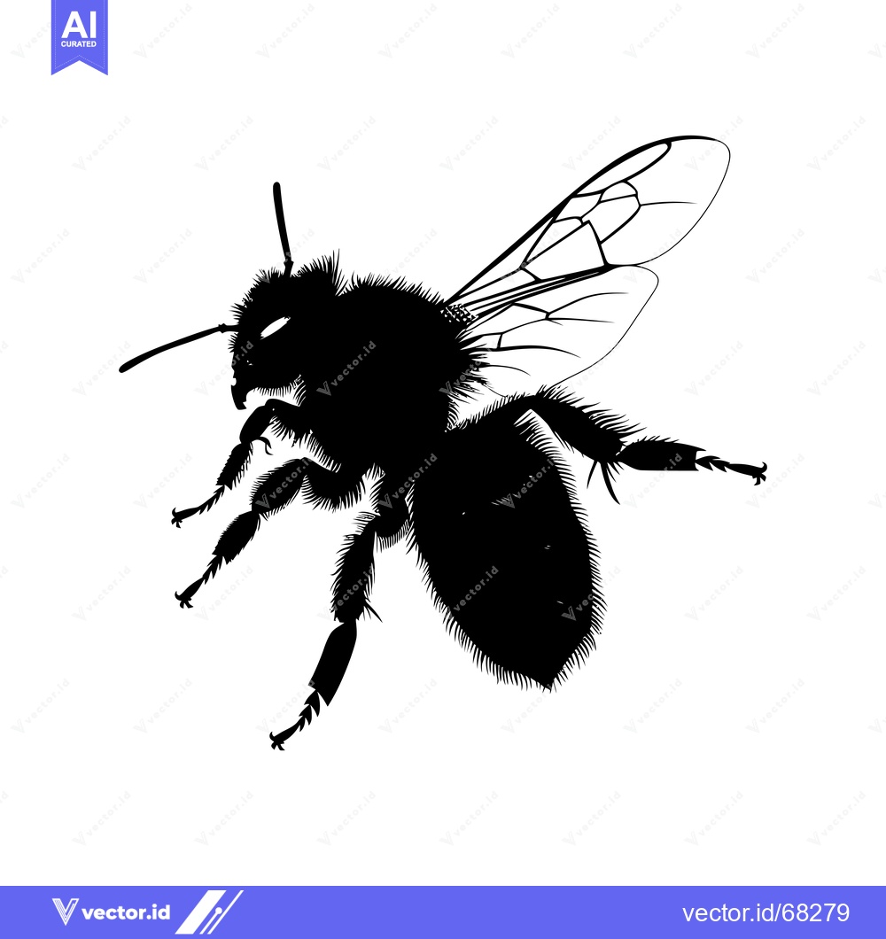 Premium Vector dari Black and White Silhouette of a Honey Bee in Flight