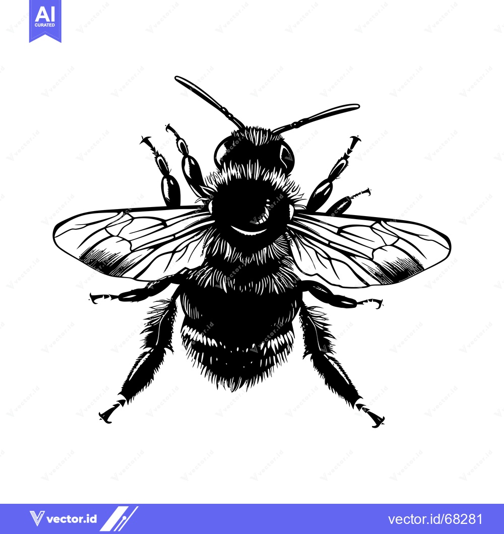 Premium Vector of Black and White Illustration of a Bumblebee
