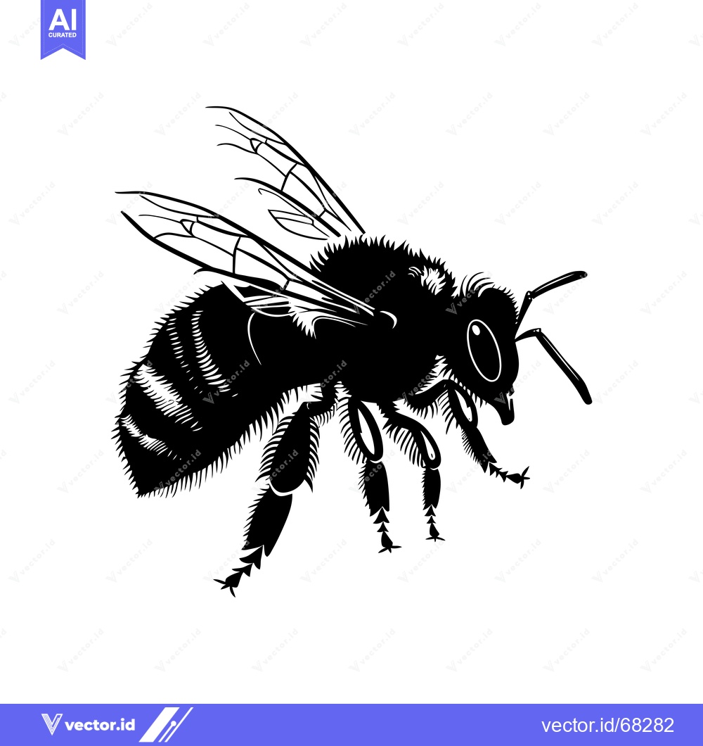 Premium Vector of Black and White Silhouette of a Honey Bee with Wings Spread