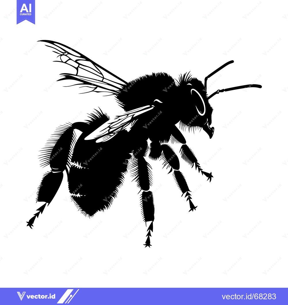 Premium Vector of Black and White Silhouette of a Honeybee in Flight