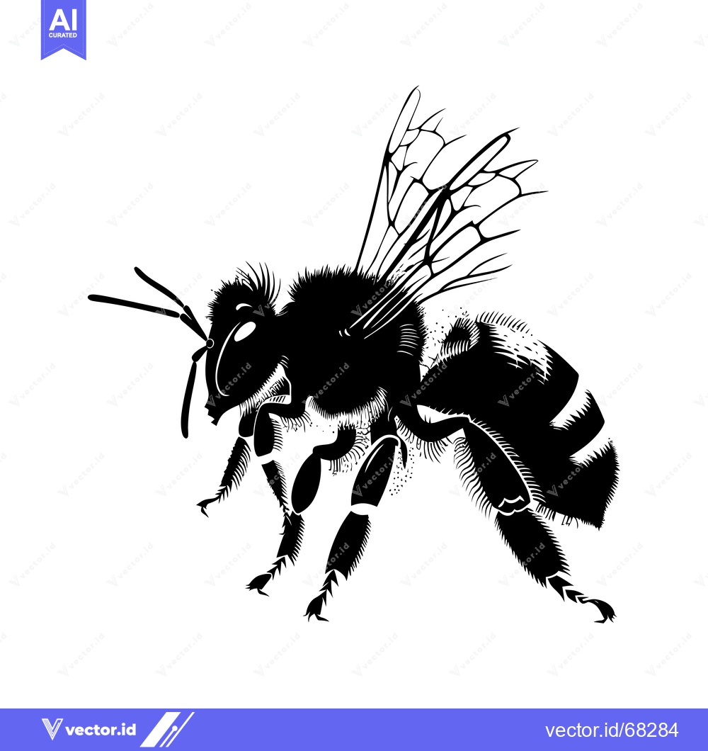 Premium Vector dari Black and White Silhouette of a Honeybee in Flight