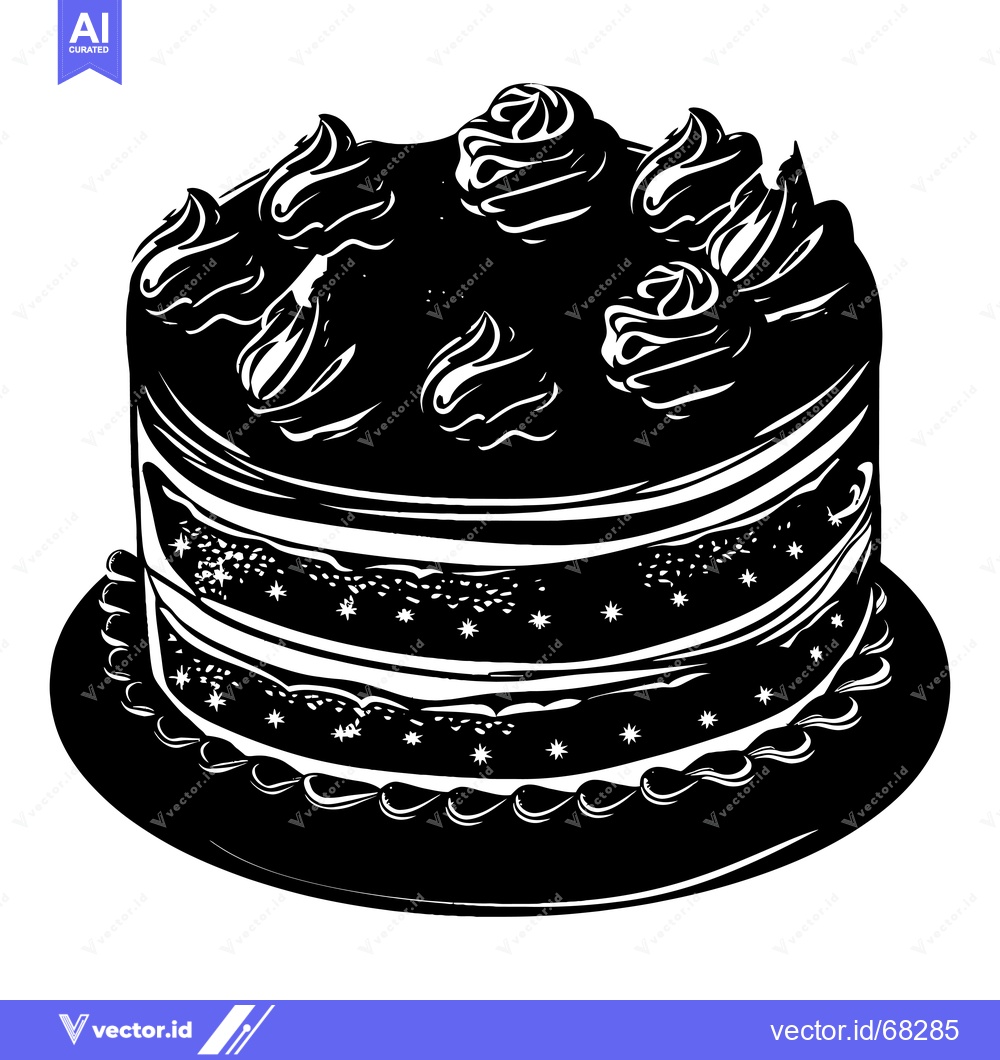 Premium Vector of Black and White Illustration of a Decorated Cake