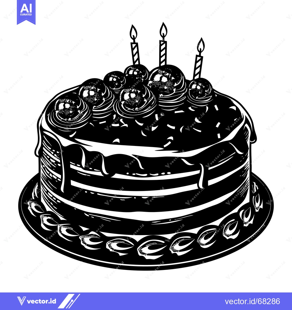 Premium Vector dari Black and White Illustration of a Birthday Cake with Candles