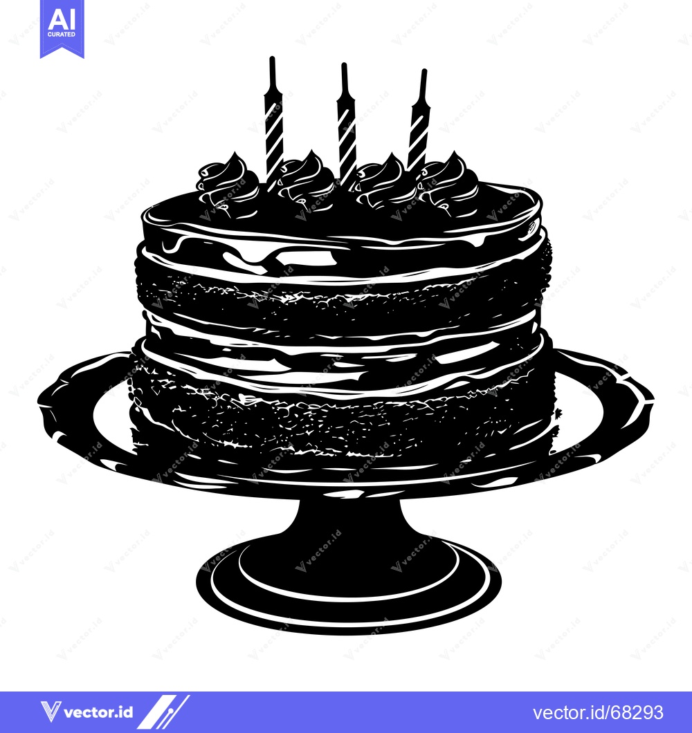 Premium Vector dari Black and White Silhouette of a Birthday Cake with Candles