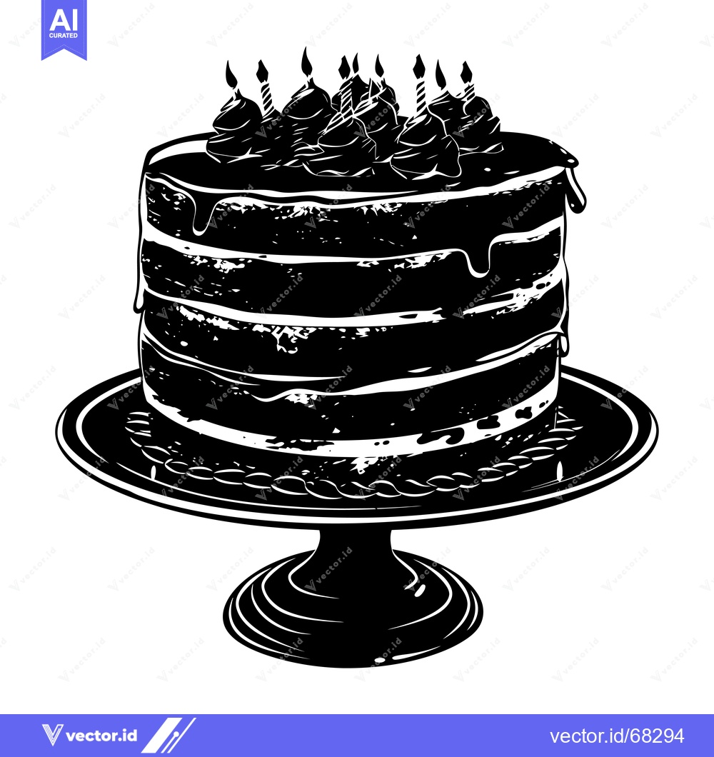 Premium Vector dari Black and white illustration of a cake with candles on a pedestal